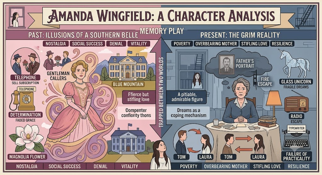 Amanda Wingfield reminiscing about her past in Tennessee Williams' The Glass Menagerie