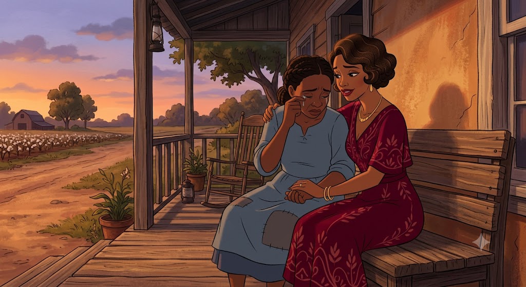 Celie and Shug Avery sharing a moment of friendship and emotional support in The Color Purple