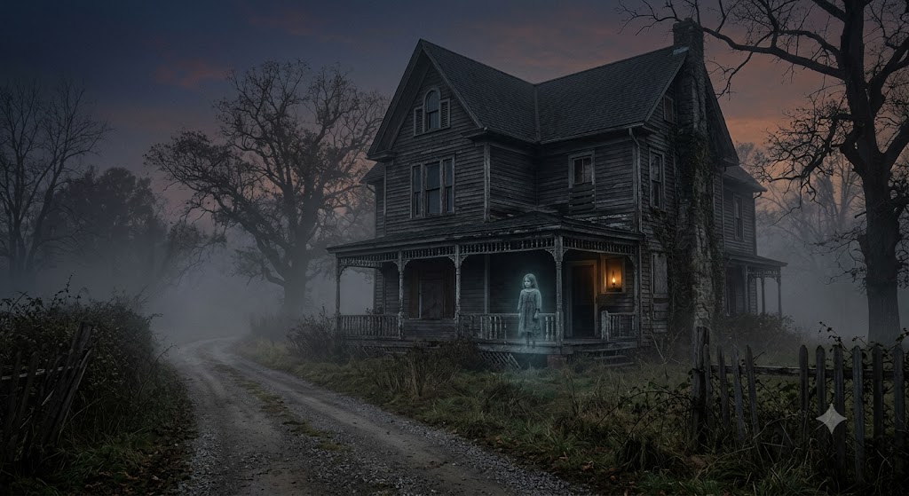 Ghostly haunted house inspired by Toni Morrison’s Beloved showing supernatural presence in Gothic setting.
