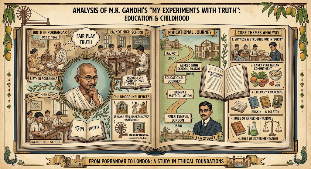 “M.K. Gandhi education and childhood autobiography analysis”