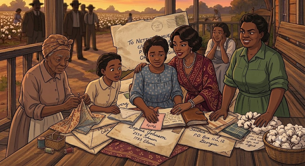 Celie, Shug Avery, Sofia, and other women representing womanism and sisterhood in The Color Purple